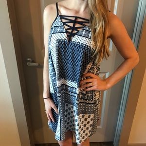 Navy and white low cut dress